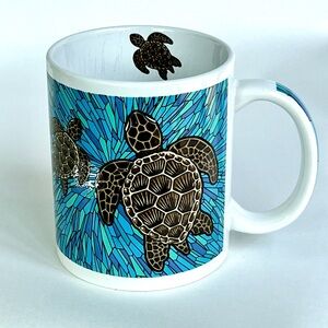 Hawaiian Turtle Coffee Mug, teal, blue, brown